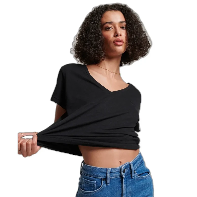 Image of Superdry Plain V-Neck T-Shirt Black Women 8;6