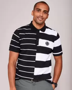 Image of Cotton Traders Mens Supporters Short Sleeve Panelled Polo Shirt in Black