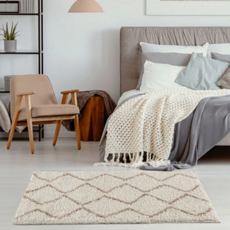 Image of The Rugs Moroccan Shaggy Ivory Beige Living Room Rug 830