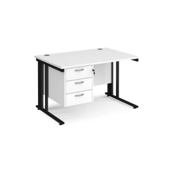 Image of Office Desk Rectangular Desk 1200mm With Pedestal White Top With Black Frame 800mm Depth Maestro 25 MCM12P3KWH
