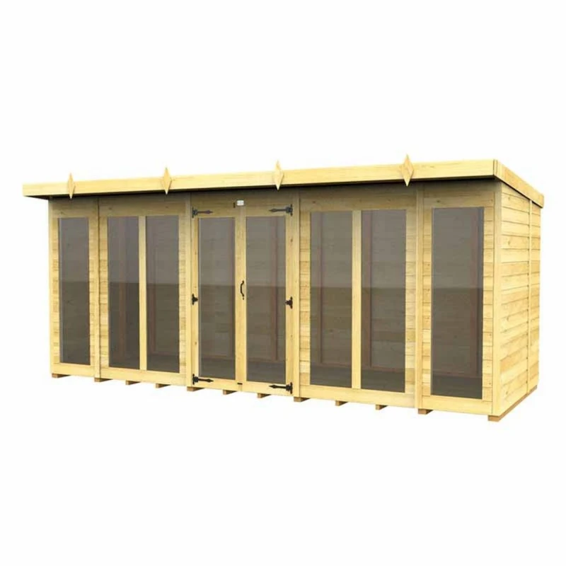 Image of Buttercup Farm 16x6 ft Pent Summer House (Full Height Window) - L178 x W474 x H201cm in Brown Brown Unisex
