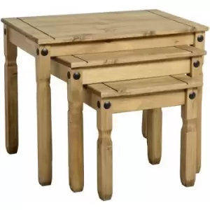 Image of Seconique Corona Mexican Solid Waxed Pine Living Room Nest Of 3 Tables
