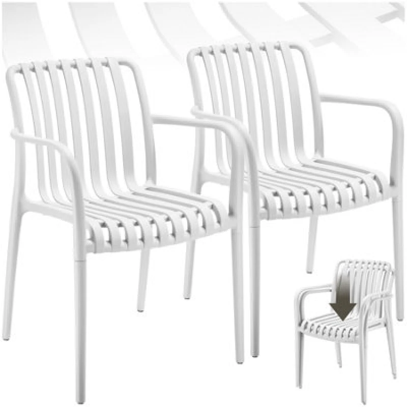 Image of Tectake Garden Chairs Alcudia - Weather-Resistant, Durable And Long-Lasting Plastic - Cream - Set Of 2