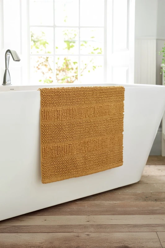 Image of Deyongs Deyongs Romeo Textured 100% Cotton Bath Mat - 1500gsm Absorbent Bathroom Rug in Light Sand Light Sand Bath Mat Unisex 5054990136886