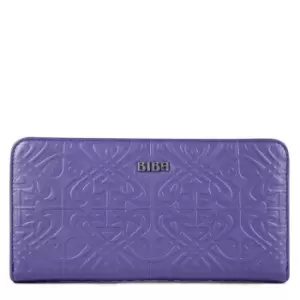 Image of Biba BIBA Slip Pocket Emboss Zip Leather Purse - Purple