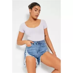 Image of I Saw It First Lilac Ruched Bust Short Sleeve Bodysuit - Purple