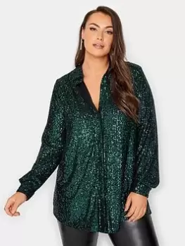 Image of Yours Sequin Shirt, Green, Size 14, Women