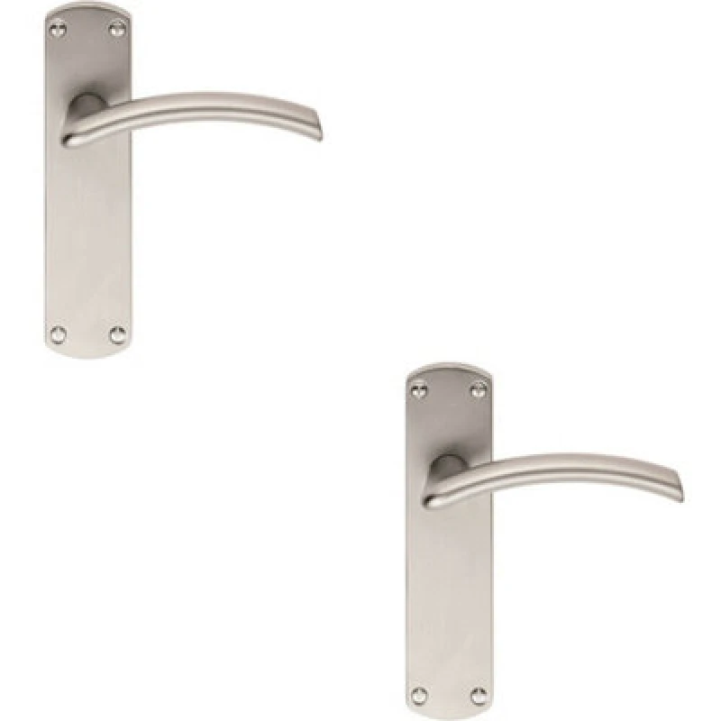 Image of Loops 2x Arched Lever on Latch Backplate Door Handle 170 x 42mm Satin Chrome Multi