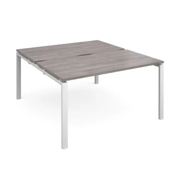 Image of Adapt Adapt sliding top back to back desks 1400mm x 1600mm - white frame, grey oak top STE1416-WH-GO