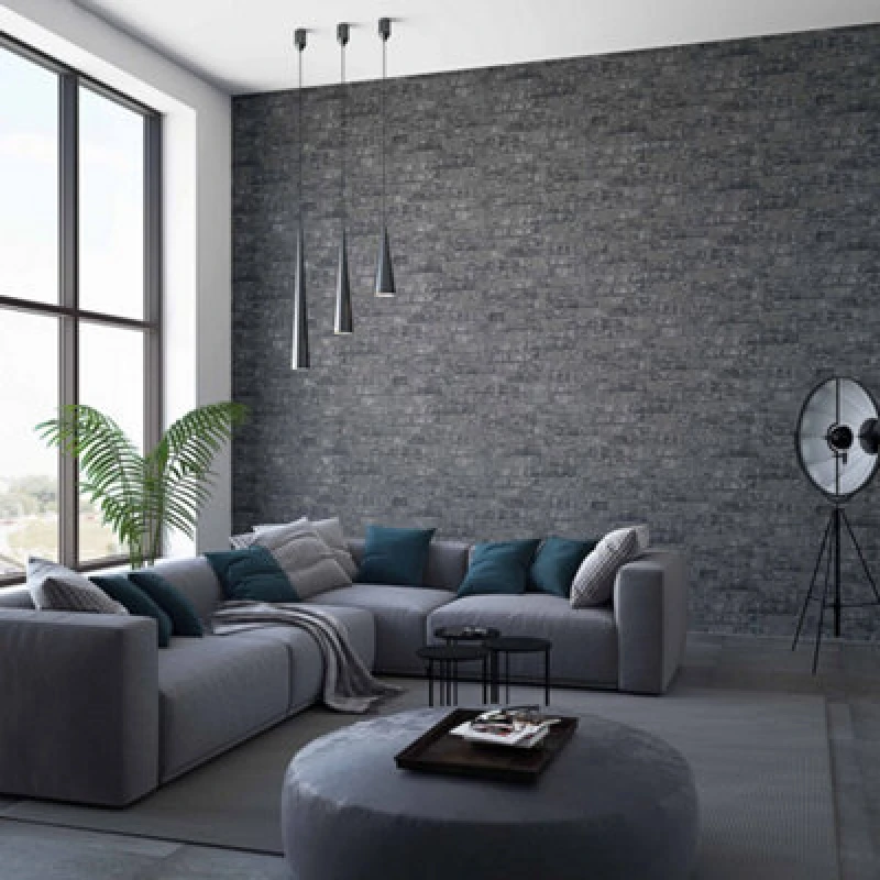 Image of Galerie Industrial Effects Black Glass Stone Brick Effect Wallpaper Roll