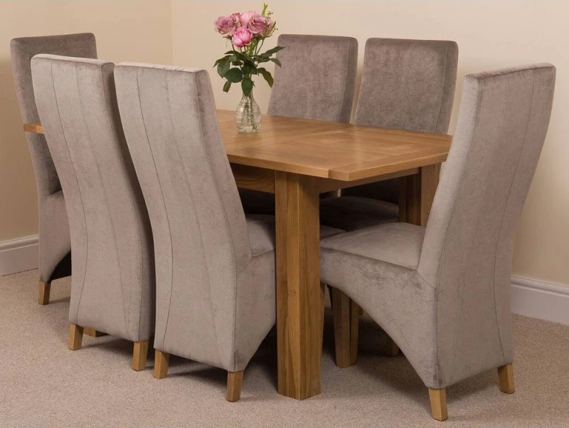 Image of Thats Furniture Hampton 120-160cm Oak Extending Dining Table & 6 Lola Fabric Chairs in Grey Grey Unisex