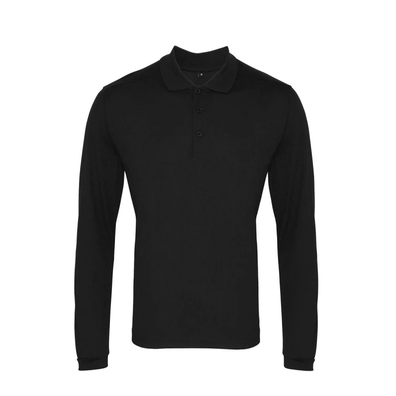 Image of Premier Premier Men Coolchecker Pique Long-Sleeved Polo Shirt in Black Size: X-Small Black XS Male 5063470022502