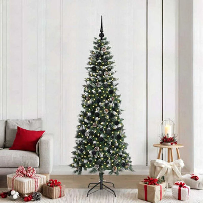 Image of vidaXL Artificial Christmas Tree with 300 LEDs, Black Balls Green 86 x 86 x 210 cm, Green 3395833