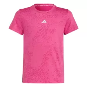 Image of adidas Running AEROREADY 3-Stripes Allover Print T-Shirt - Semi Lucid Fuchsia / Carbon /