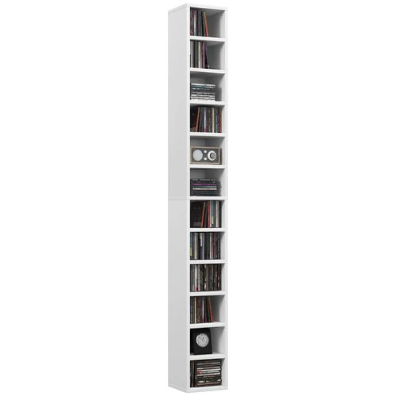Image of HOMCOM HOMCOM 204 CD Storage Tower Tall Bookcase Bookshelf with 12 Cubes - White