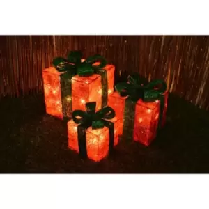 Image of King Fisher - Set of 3 LED Battery Powered Light Up Christmas Present Boxes - Red w/ Green Bow