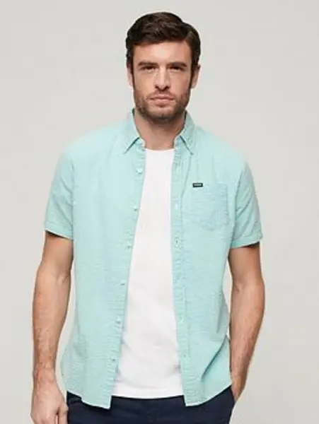 Image of Superdry Mint Gingham Seersucker Short Sleeve Shirt Mint Male L 216793UK