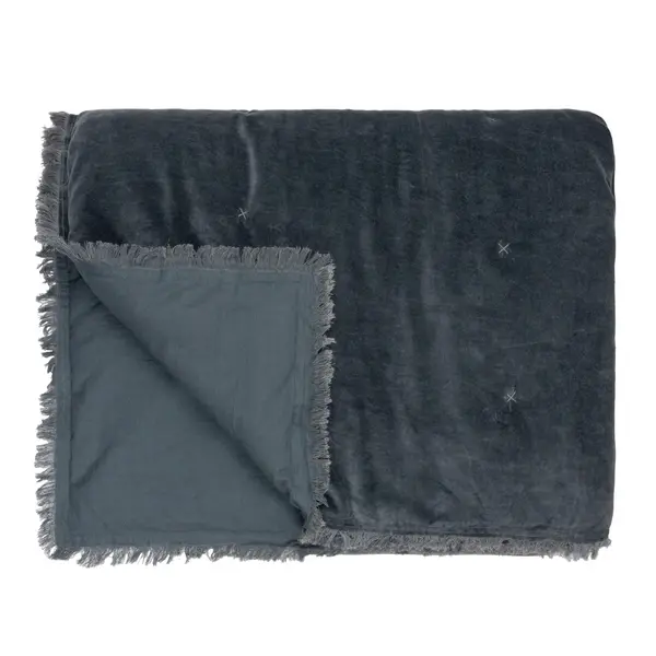Image of Yard Jaye Filled Fringed Bedspread Dark Blue