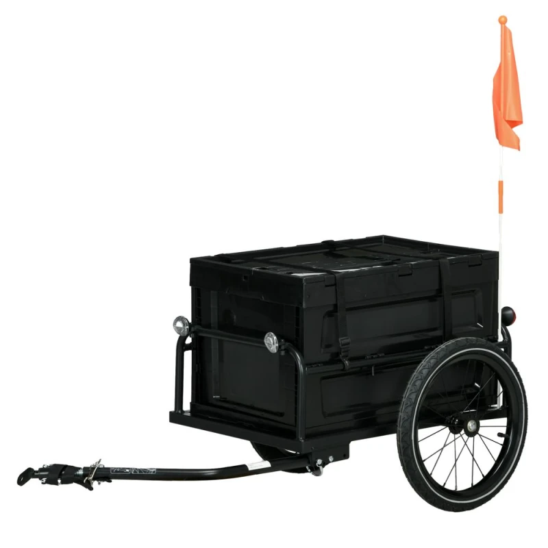 Image of HOMCOM Homcom - Bicycle Trailer with 65L Foldable Storage Box and Pneumatic Tyres Black 5056725374037