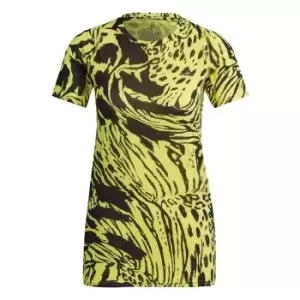 Image of adidas Fast Allover Print Running T-Shirt Womens - Beam Yellow / Black