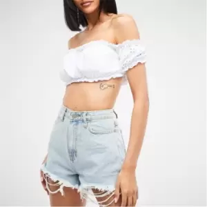 Image of Missguided Bardot Broderie Milkmaid Crop Top - White