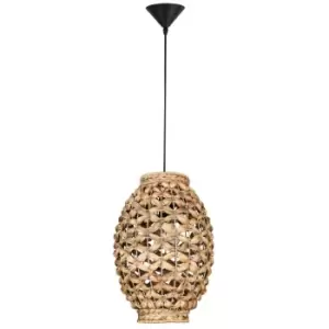 Image of Anaheim 24.5cm Dome Pendant Ceiling Light Dried Water Hyacinth Black Fabric Wire, Base LED E27 - Merano