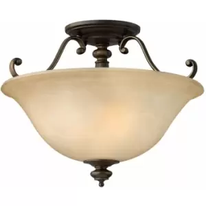 Image of Loops - 2 Bulb Semi Flush Light Curved Arms Glass Shade Royal Bronze LED E27 100W Bulb