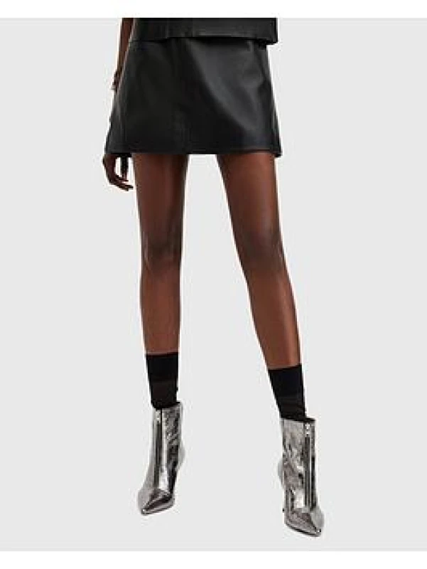 Image of Allsaints Renai Slim Fit Leather Mini Skirt