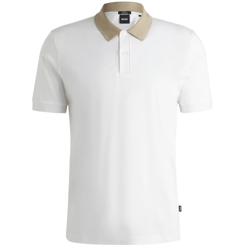 Image of Boss Mens Phillipson Cotton Short Sleeve Slim Fit Polo Shirt Natural 101 male Small