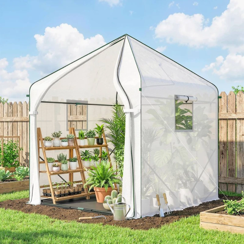 Image of OUTSUNNY Large Plant House with Roll-up Door White Size: 160cm White Unisex 160 cm