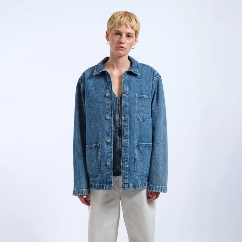 Image of Dr Denim Unisex Adults Devon Worker Denim Long Sleeve Jacket Stream Sky Retr unisex Small