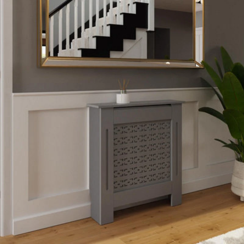 Image of Fwstyle Geometric Pattern Small Grey Radiator Cover (H) 82.3 (W) 78Cm (D) 19Cm