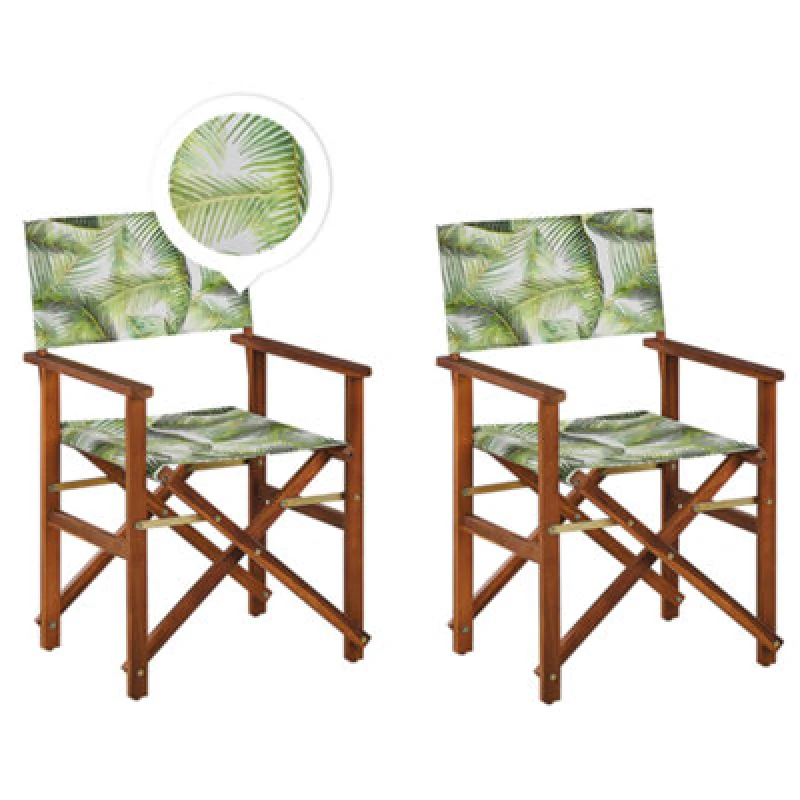 Image of BELIANI Beliani - Set of 2 Garden Chairs Dark Acacia Wood Grey Tropical Pattern Folding Cine 311978