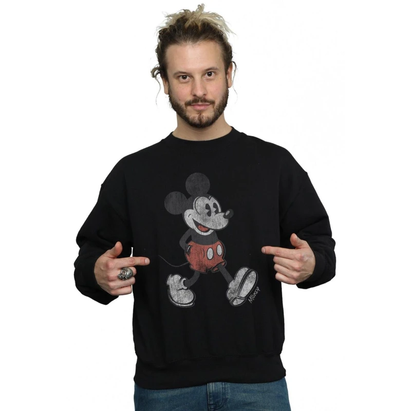 Image of Disney Men Walking Mickey Mouse Sweatshirt in Black Size: 3X-Large Black XXXL Male 5057245557092