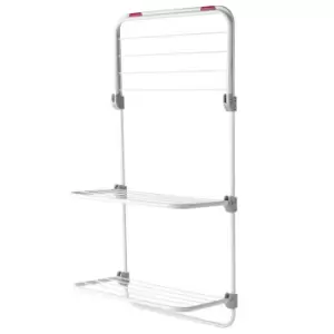 Image of Kleeneze Three-Tier Overdoor Clothes Airer with Adjustable Shelves - Pink/White