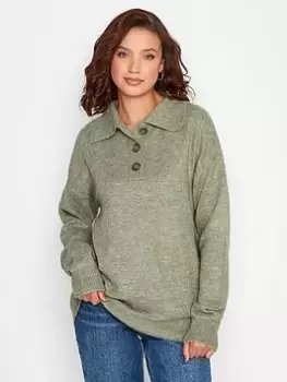 Image of Long Tall Sally Sage Button Placket Jumper, Green, Size 18-20, Women