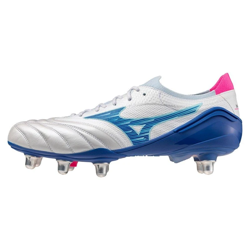 Image of Mizuno Morelia Neo IV Elite Adults Soft Ground Rugby Boots White/Turq/Pink male 7 (41)