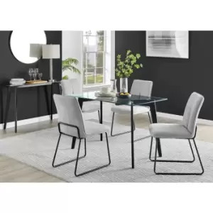 Image of Furniturebox Malmo Rectangular Glass and Black Wooden Leg Modern Industrial Dining Table & 4 Light Grey Halle Fabric Chairs