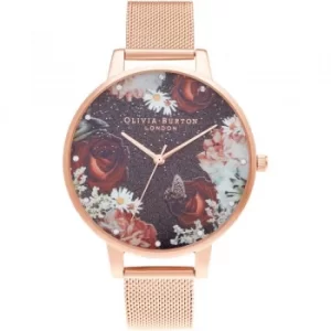 Image of Olivia Burton Winter Blooms Big Dial Rose Gold Mesh Watch