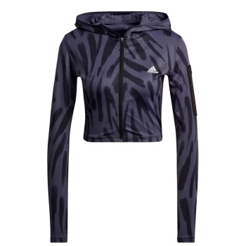 Image of adidas All Over Print Longsleeve Hoodie Ladies - Blue