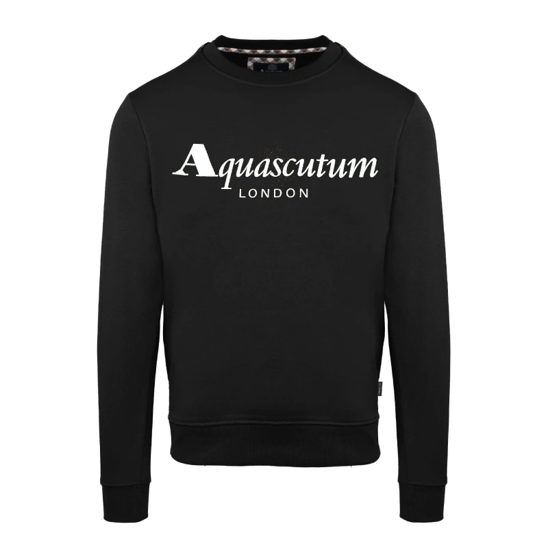 Image of Aquascutum Mens Roundnk Sweat Crew Sweatshirt Crew Sweaters Small Black 52347003350