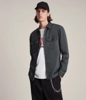 Image of AllSaints Mens Firebase Shirt, Haze Green, Size: S