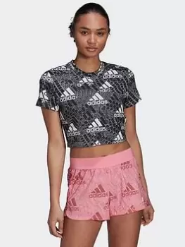 Image of adidas AEROREADY Made for Training Logo Print Crop T-Shirt, White/Black, Size L, Women