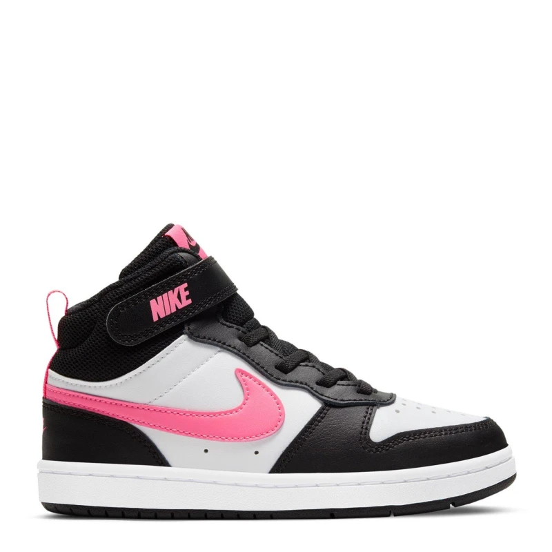 Image of Nike Court Borough Mid 2 Little Kids Shoes Black/Pink/Wht female C11 (28.5)