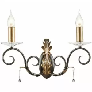 Image of Twin Wall Light Sconce Handmade Glass Droplets Bronze Gold LED E14 60W Bulb