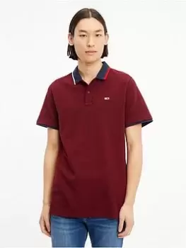 Image of Tommy Jeans Tjm Reg Flag Neck Polo Shirt - Dark Red, Dark Red, Size S, Men