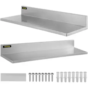 Image of VEVOR 2 Pcs Stainless Steel Wall Shelf Max Load Capacity 20kg, Shelf for Wall Mount 60x22cm with Stand for Kitchen Living Room Garage Workshop Home