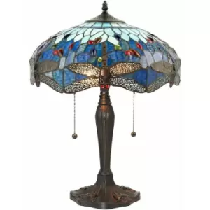 Image of Loops - Tiffany Glass Table Lamp Light Dark Bronze Base & Blue Dragonfly Shade i00192