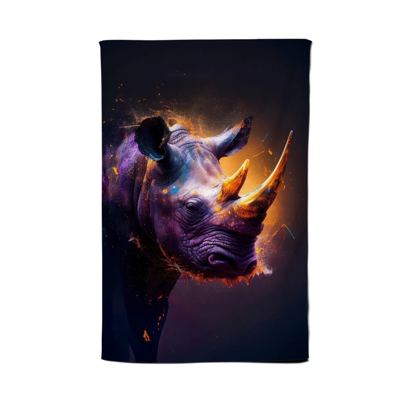 Image of Warren Reed - Designer Golden Rhino Face Splashart Tea Towel in Grey Grey Unisex