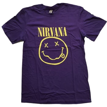 Image of Nirvana - Yellow Smiley Unisex Medium T-Shirt - Purple